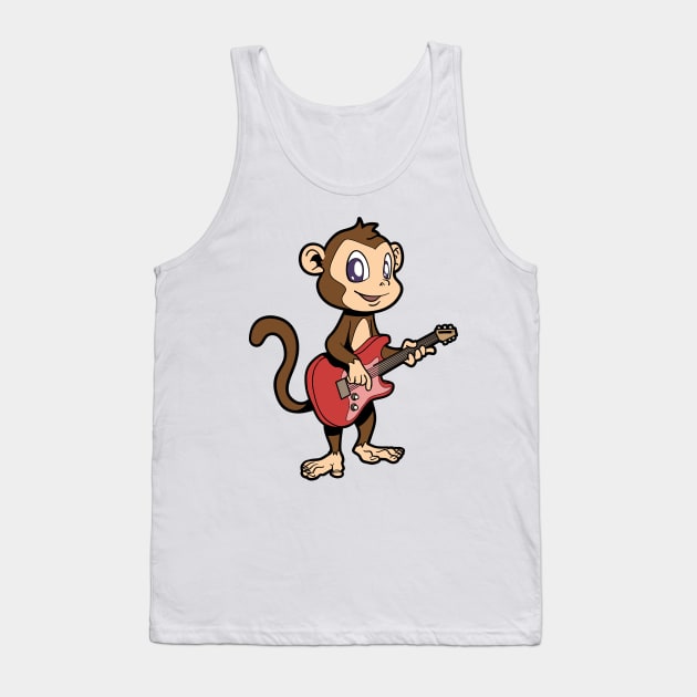 Cartoon monkey playing electric guitar Tank Top by Modern Medieval Design